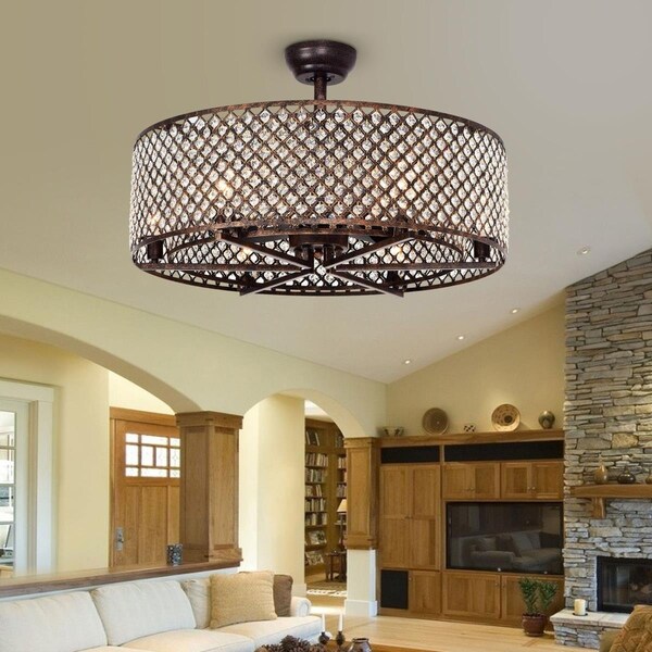 Warehouse Of Tiffany 29.1 in. Miyaka Indoor Remote Controlled Fandelier with Light Kit, Bronze CFL-8235RB - main
